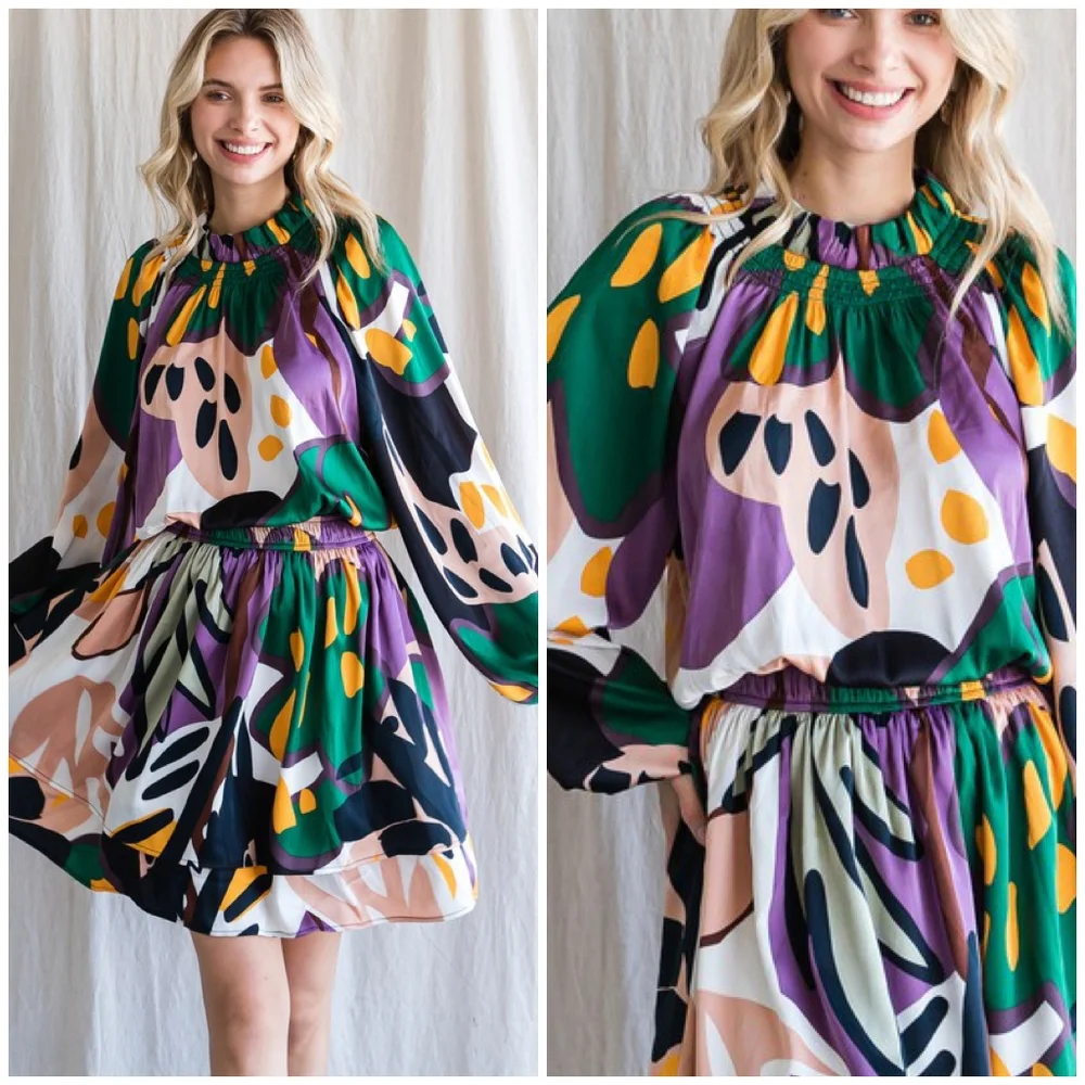 LAST 1 ! JODIFL Sophisticated Chic Satin Long Sleeves Short Dress - Picture 2 of 6